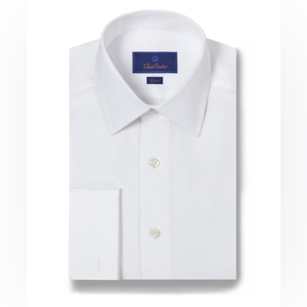 NWOT David Donahue White Broadcloth French Cuff Slim Cut Dress Shirt Size 15.5